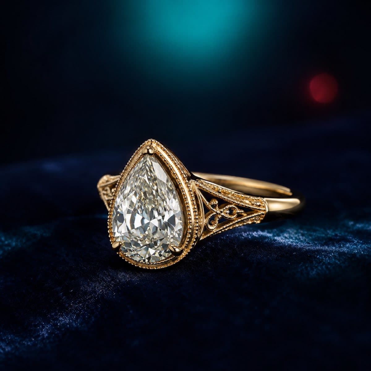Pear Filigree Gold Ring